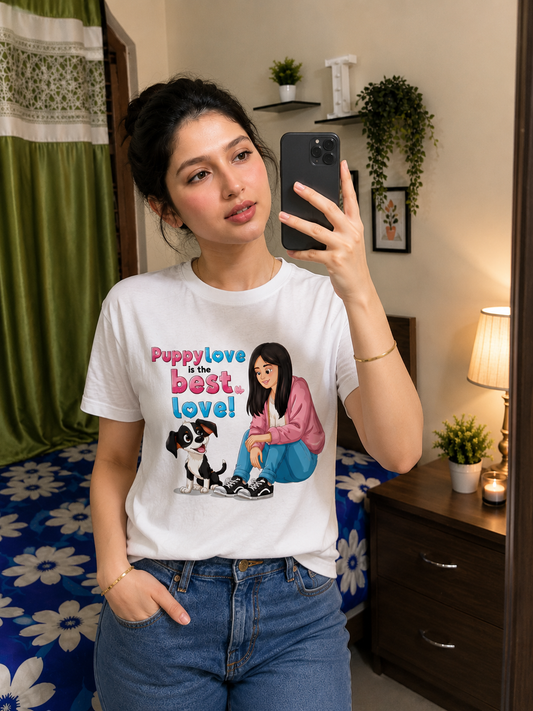 Puppy Love is the Best Love | Cute Dog Lover Graphic T-Shirt | Women & Girls Tee | Pet Lover Gift | ZORIX MART