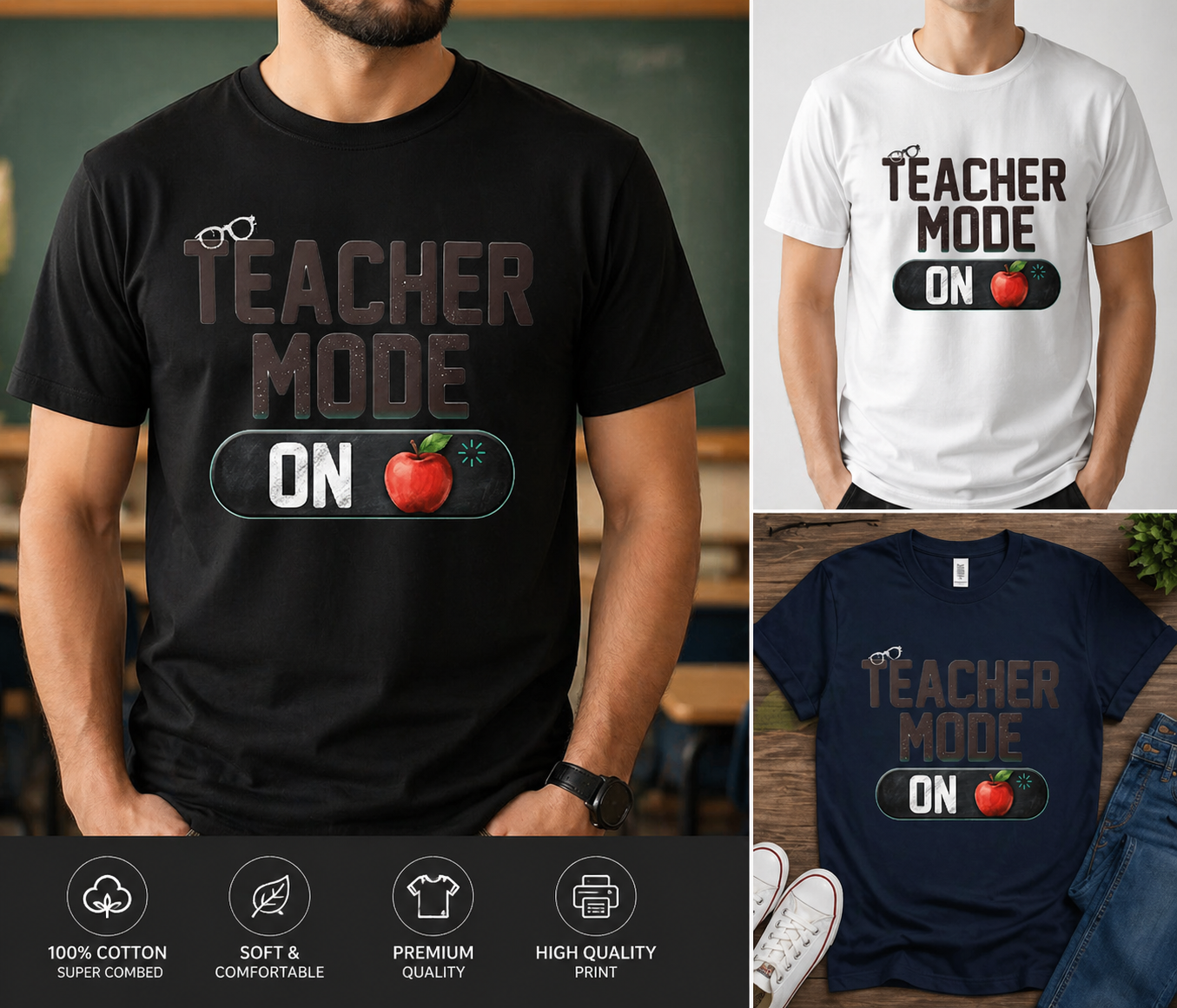 Teacher Mode ON Graphic T-Shirt – Funny Teacher Quote Tee