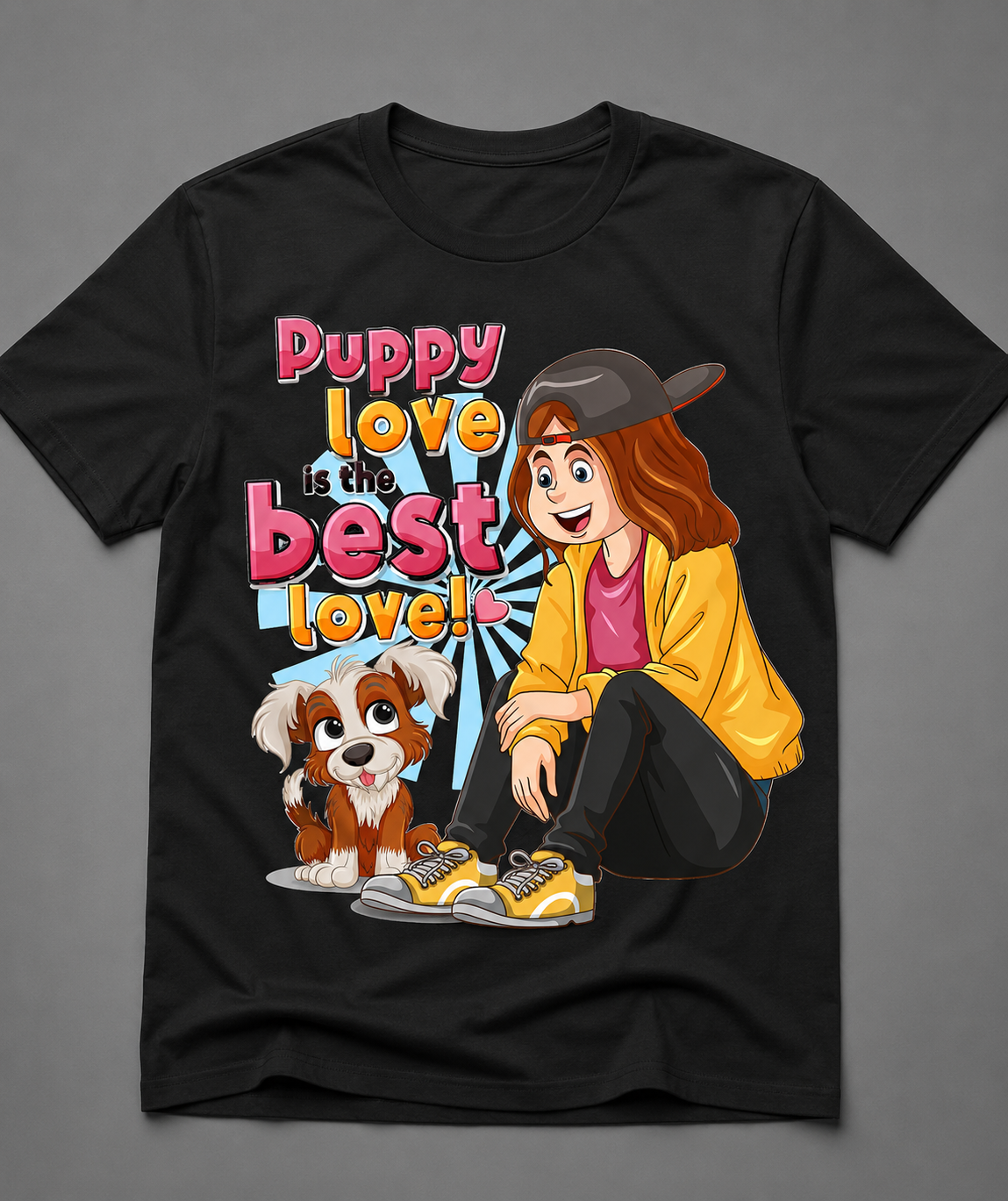 Puppy Love is the Best Love – Girls Graphic Oversized T-Shirt