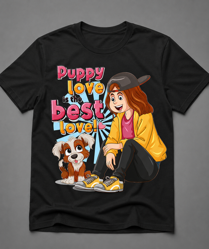 Puppy Love is the Best Love – Girls Graphic Oversized T-Shirt