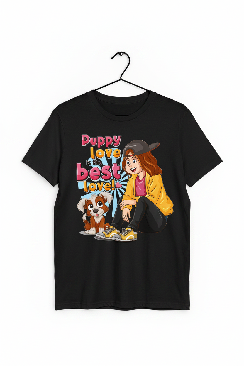 Puppy Love is the Best Love – Girls Graphic Oversized T-Shirt