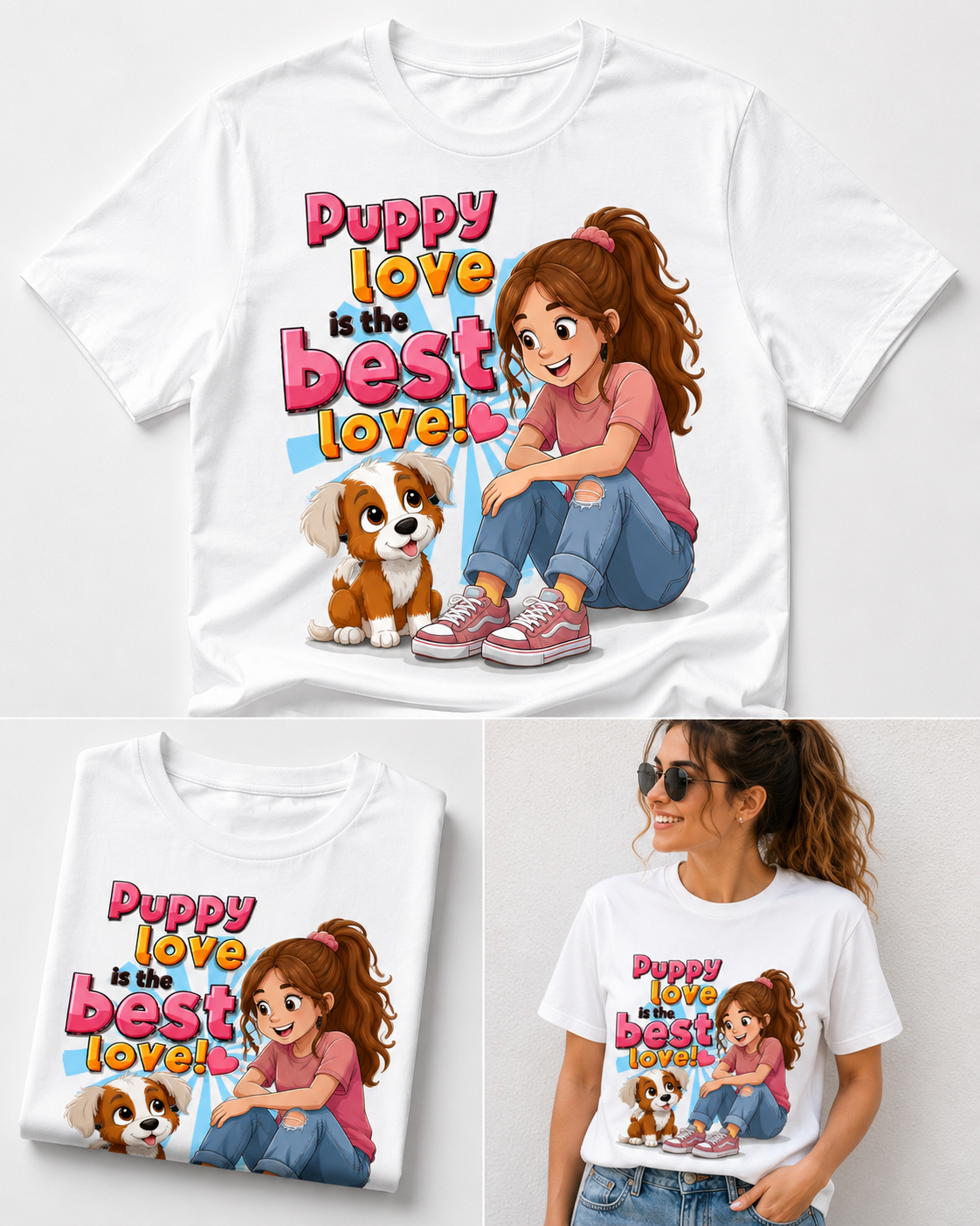 Puppy Love is the Best Love – Girls Graphic Oversized T-Shirt