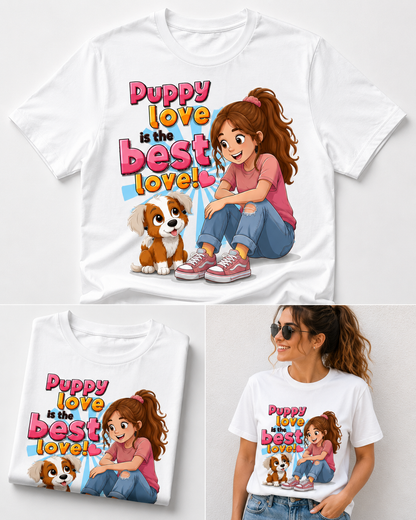 Puppy Love is the Best Love – Girls Graphic Oversized T-Shirt