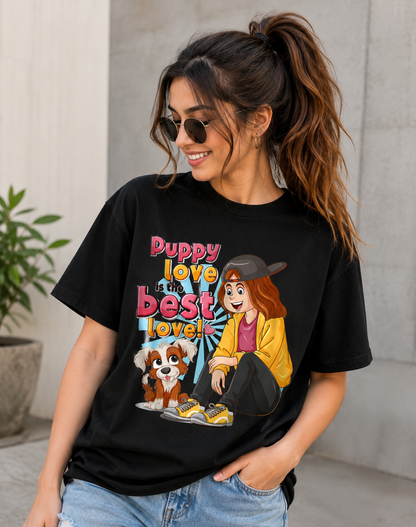 Puppy Love is the Best Love – Girls Graphic Oversized T-Shirt