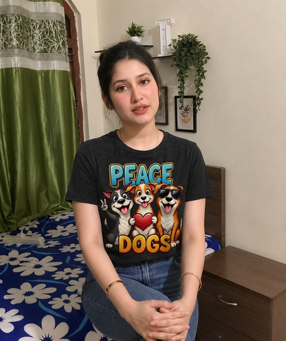 Peace Dogs Graphic T-Shirt | Cute Cartoon Dog Lover Tee | | Fun Pet Lover Gift | ZORIX MART