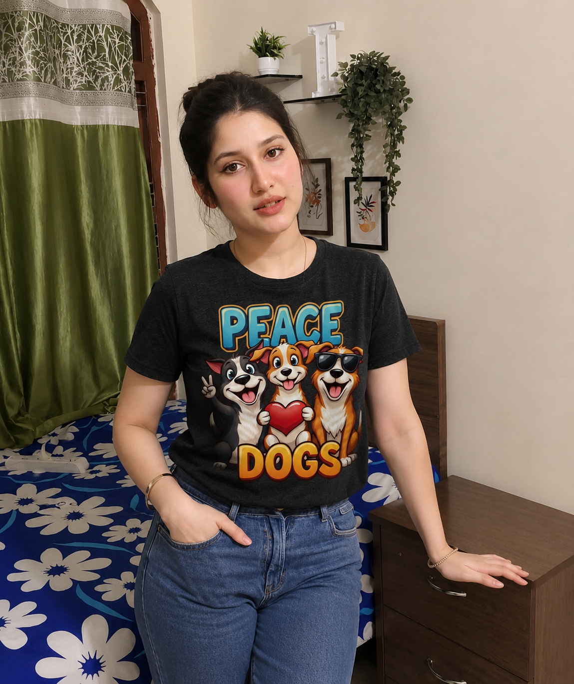 Peace Dogs Graphic T-Shirt | Cute Cartoon Dog Lover Tee | | Fun Pet Lover Gift | ZORIX MART