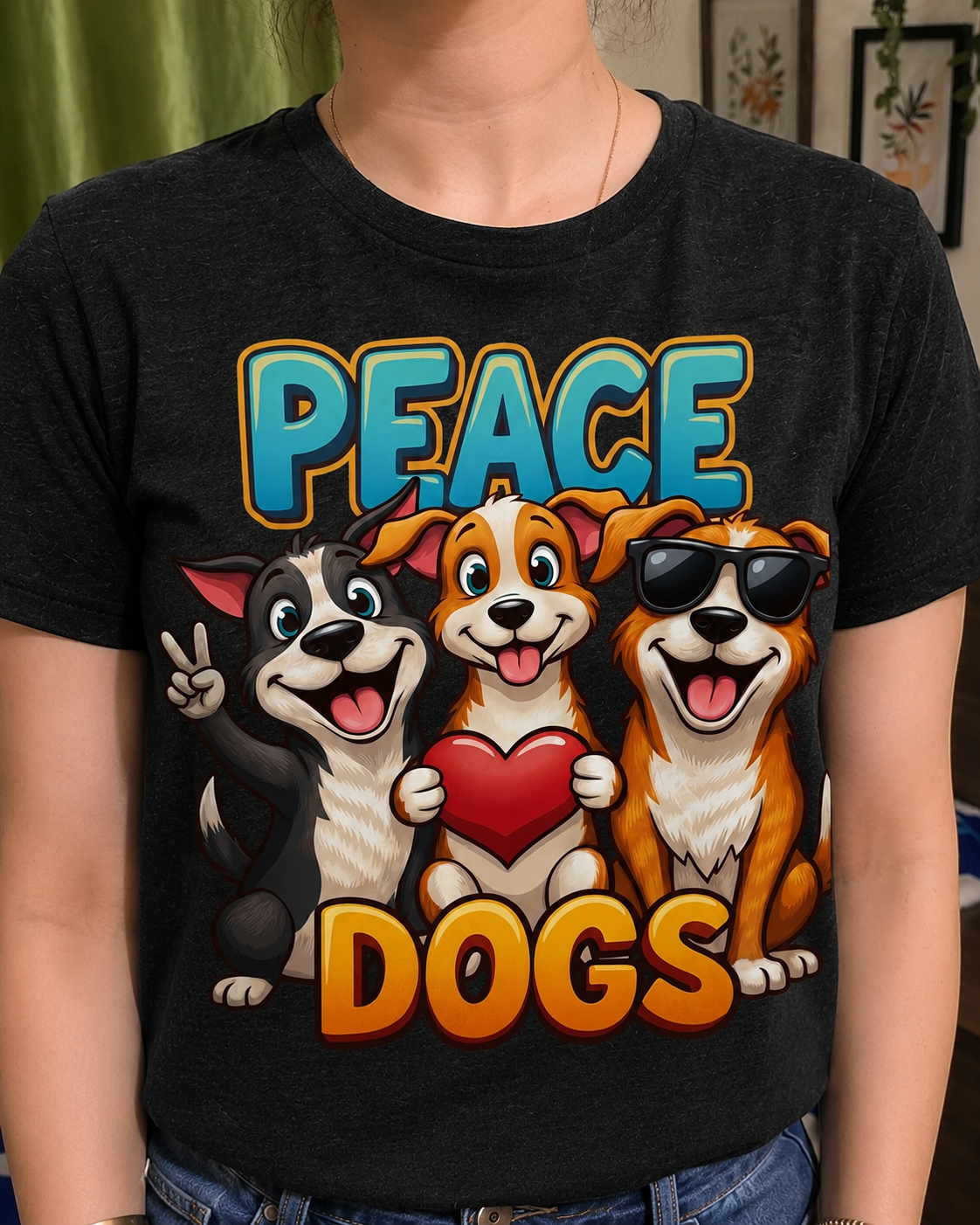 Peace Dogs Graphic T-Shirt | Cute Cartoon Dog Lover Tee | | Fun Pet Lover Gift | ZORIX MART