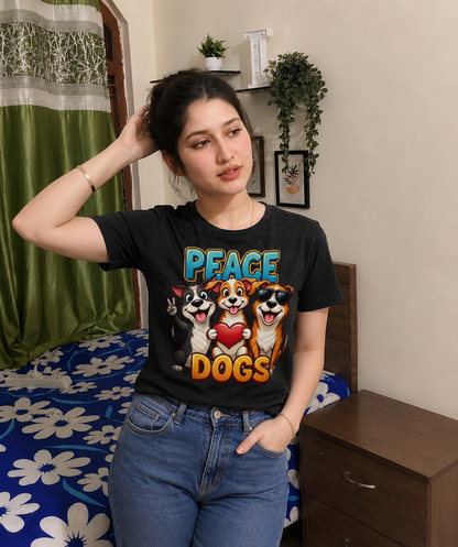 Peace Dogs Graphic T-Shirt | Cute Cartoon Dog Lover Tee | | Fun Pet Lover Gift | ZORIX MART
