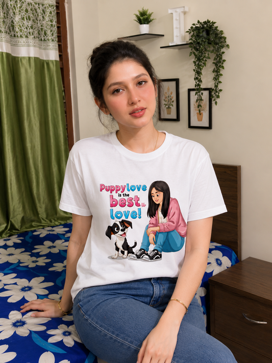 Puppy Love is the Best Love | Cute Dog Lover Graphic T-Shirt | Women & Girls Tee | Pet Lover Gift | ZORIX MART