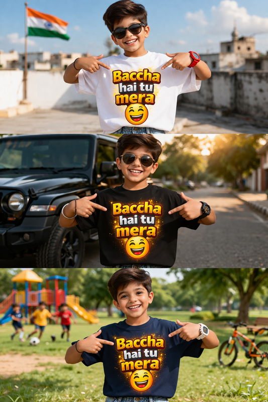 Baccha Hai Tu Mera Printed T-Shirt for Kids | Funny Graphic Tee | Zorix Mart