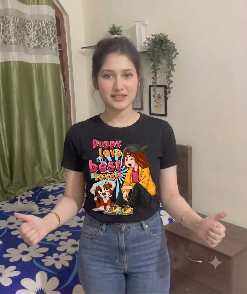 Puppy Love is the Best Love – Girls Graphic Oversized T-Shirt