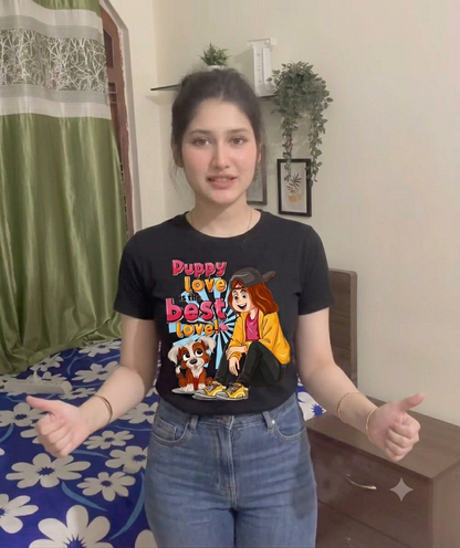 Puppy Love is the Best Love – Girls Graphic Oversized T-Shirt