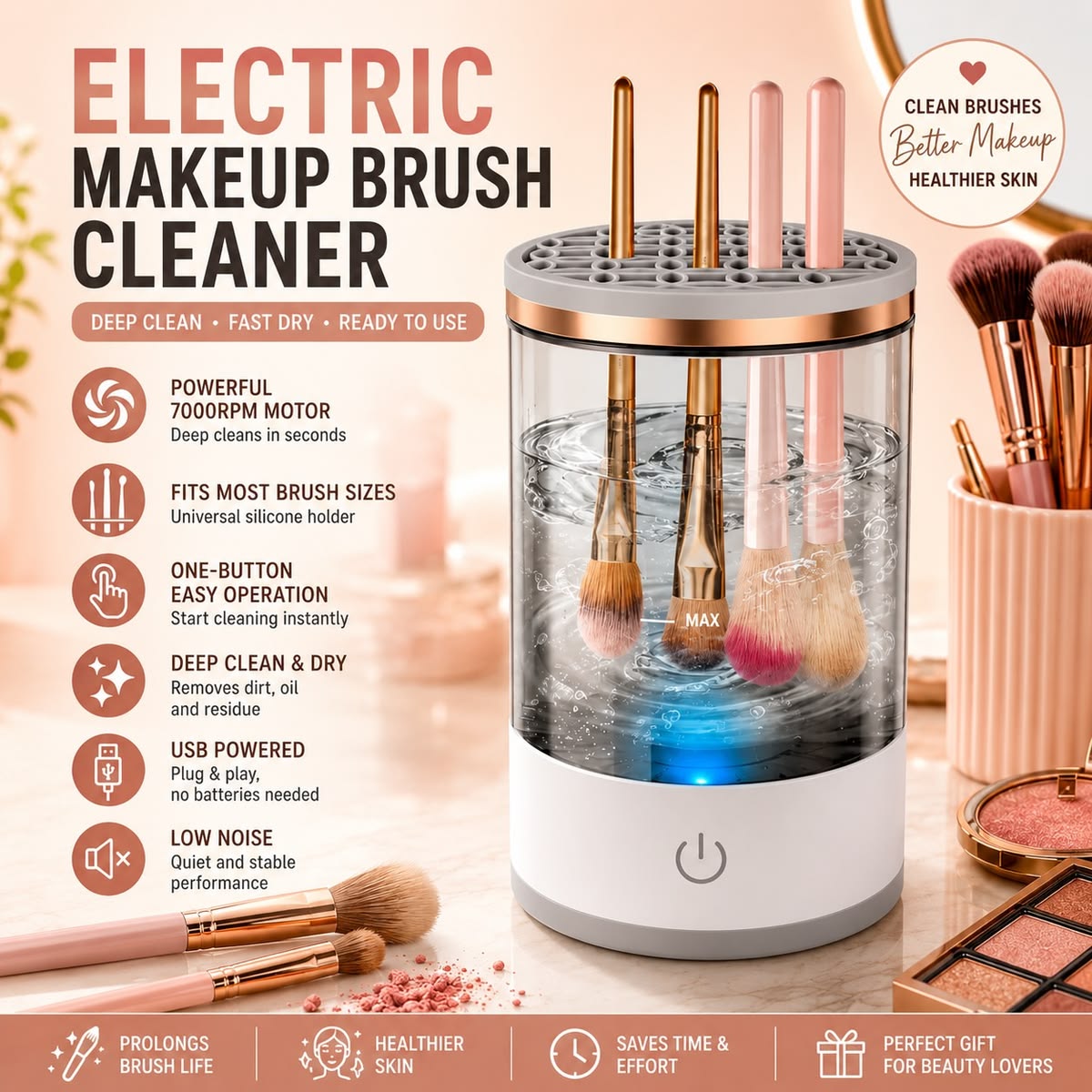 Ultimate Electric Makeup Brush Cleaner & Dryer | Quick Clean Hygiene Gadget